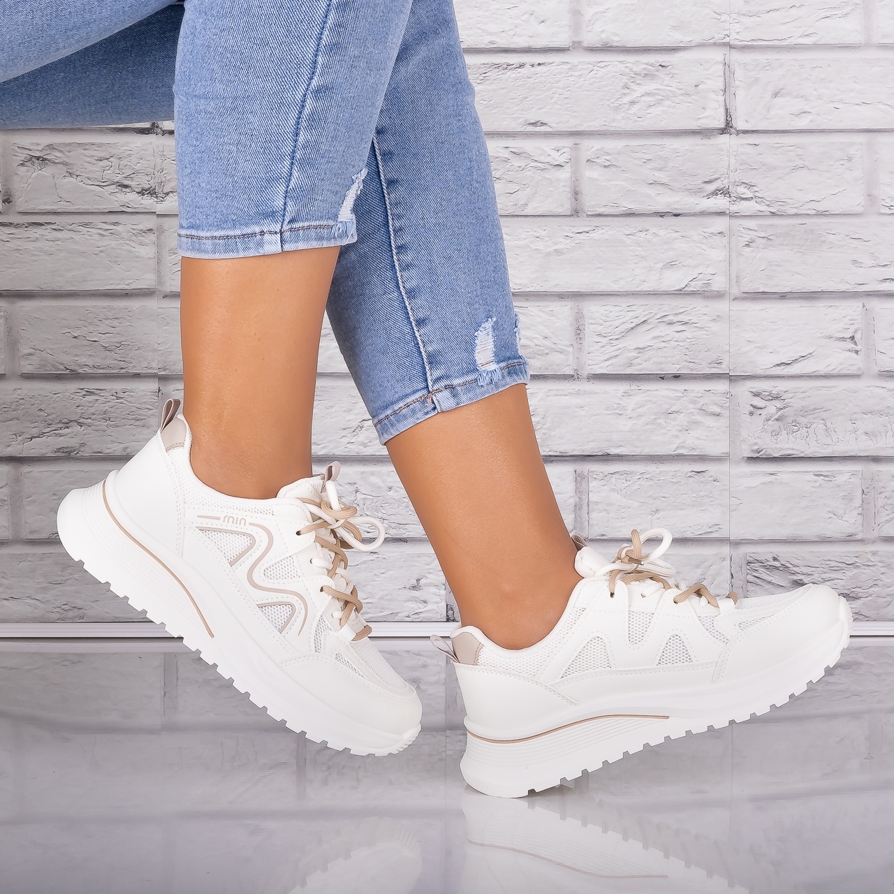 Adidasi dama Bej/kaki din Piele Eco/ Textil Avena - 2 | YEO