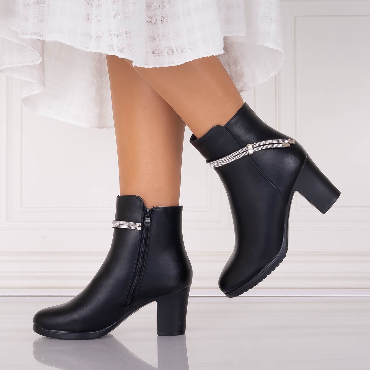 Botine Dama Imblanite Negre din Piele Ecologica Eniola