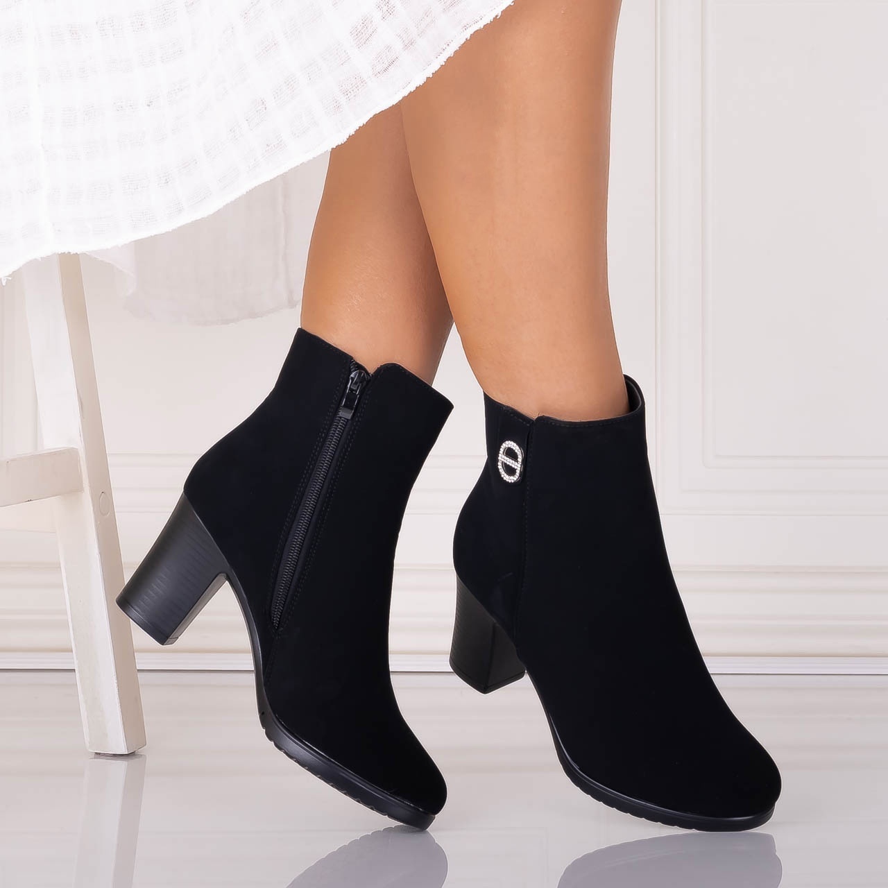 Botine Dama Imblanite Negre din Piele Ecologica Intoarsa Delois - 3 | YEO