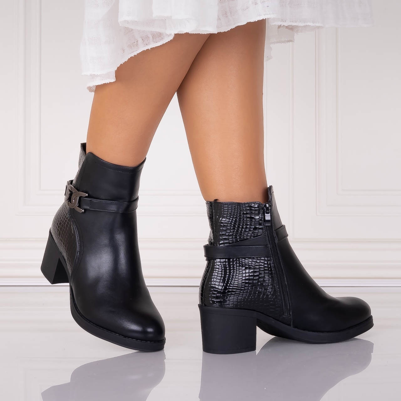 Botine Dama Imblanite Negre din Piele Ecologica Lovetta - 2 | YEO