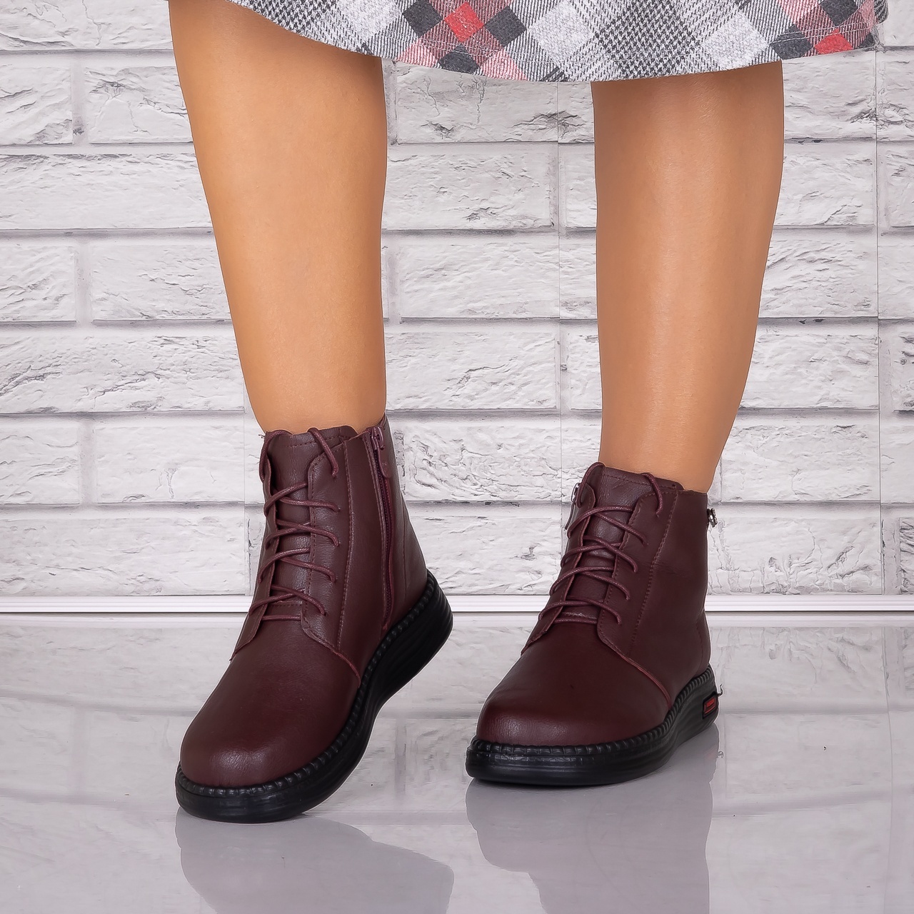 Ghete Dama Imblanite Bordo din Piele Ecologica Metina - 3 | YEO