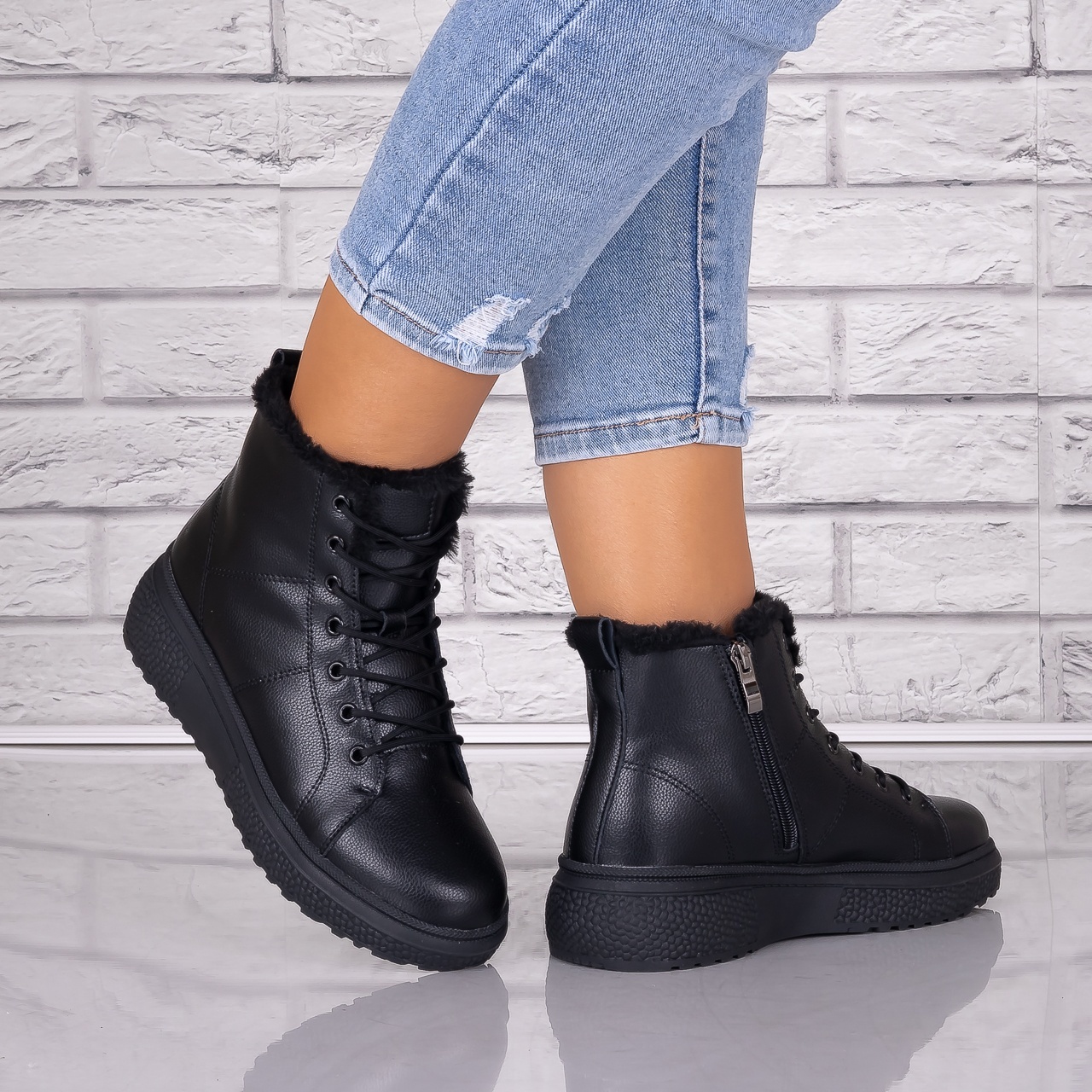 Ghete dama Imblanite Negri din Piele Naturala Clavira - 3 | YEO