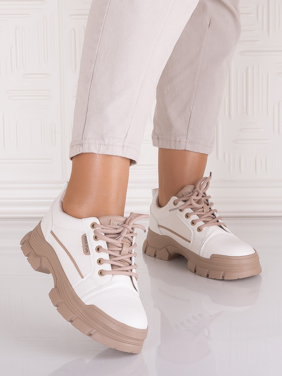 Pantofi casual Alb-Bej dama din Piele Ecologica Astoia - imagine 4