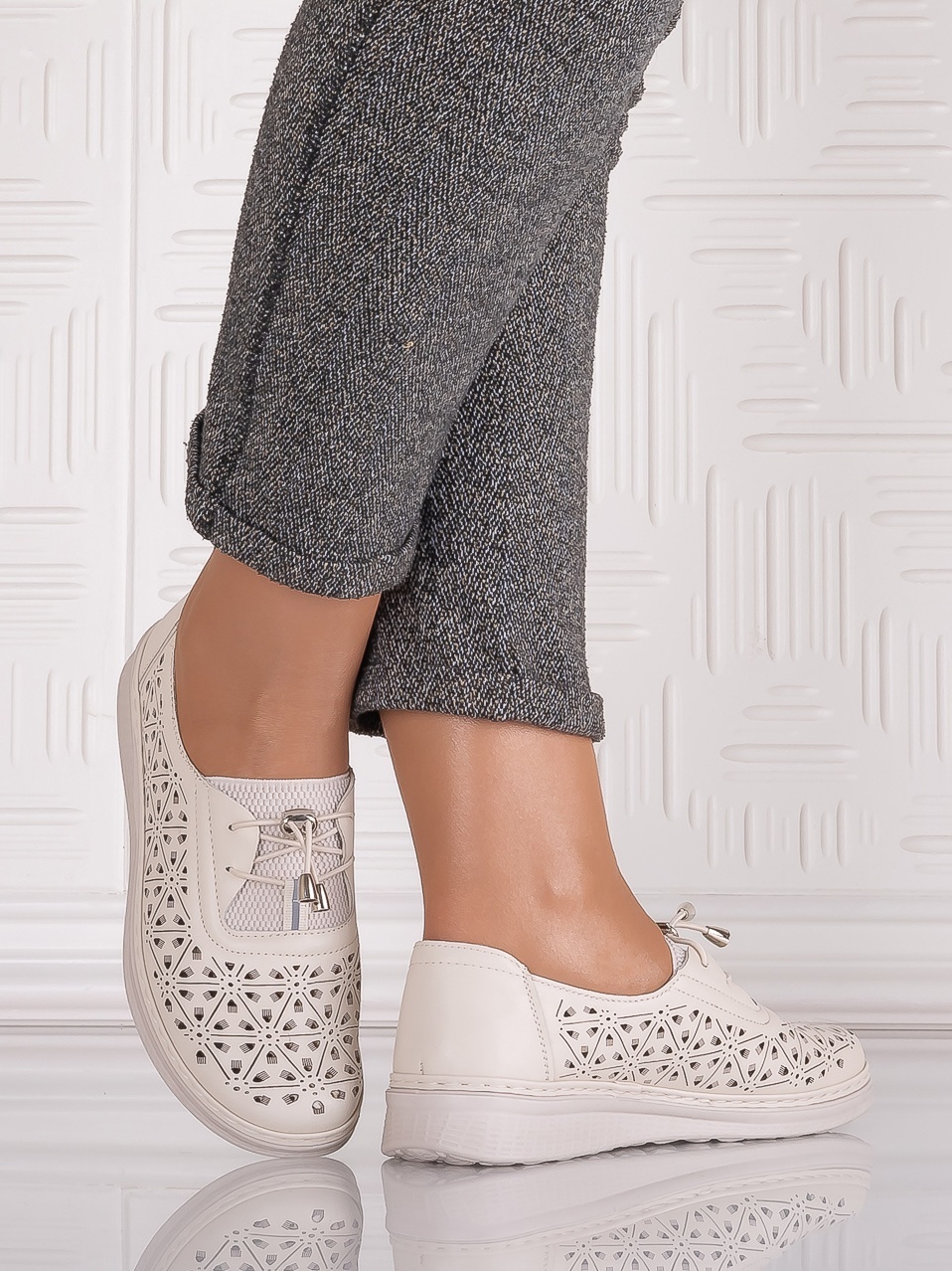 Pantofi casual Bej dama din Piele Ecologica Aurasta - imagine 4