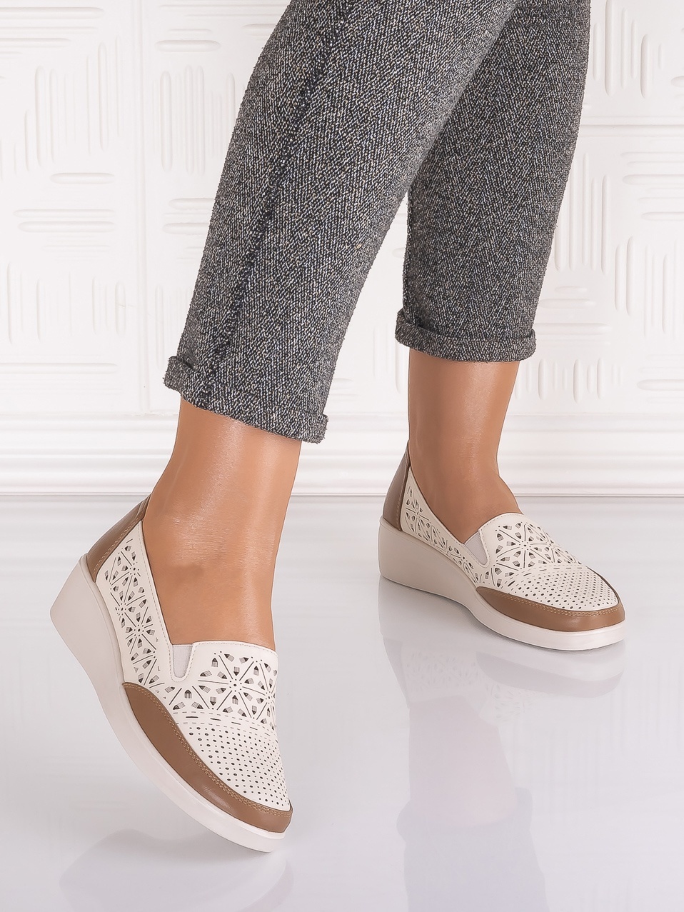 Pantofi casual Bej dama din Piele Ecologica Aveline - imagine 5