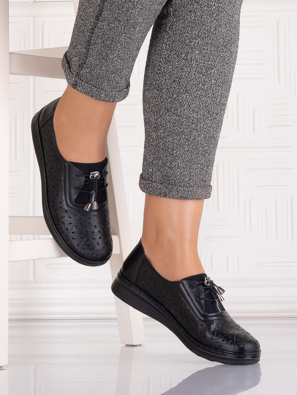 Pantofi casual Negrii dama din Piele Ecologica Sorata - imagine 3