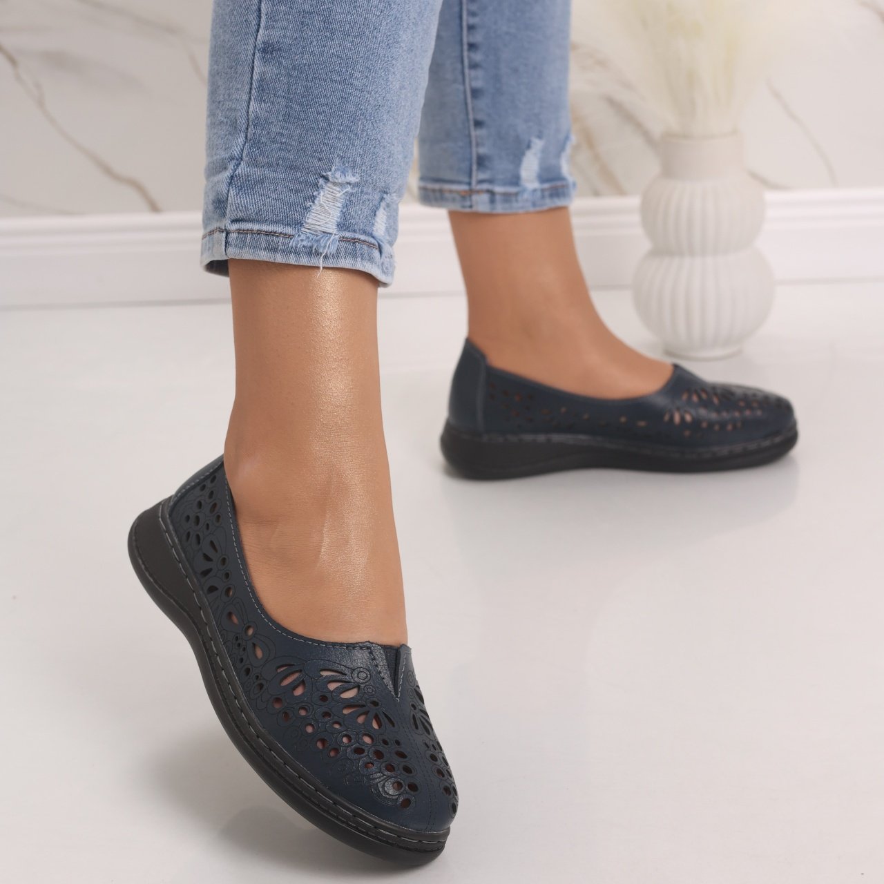 Pantofi dama casual Bleumarin din Piele Naturala Rozlin