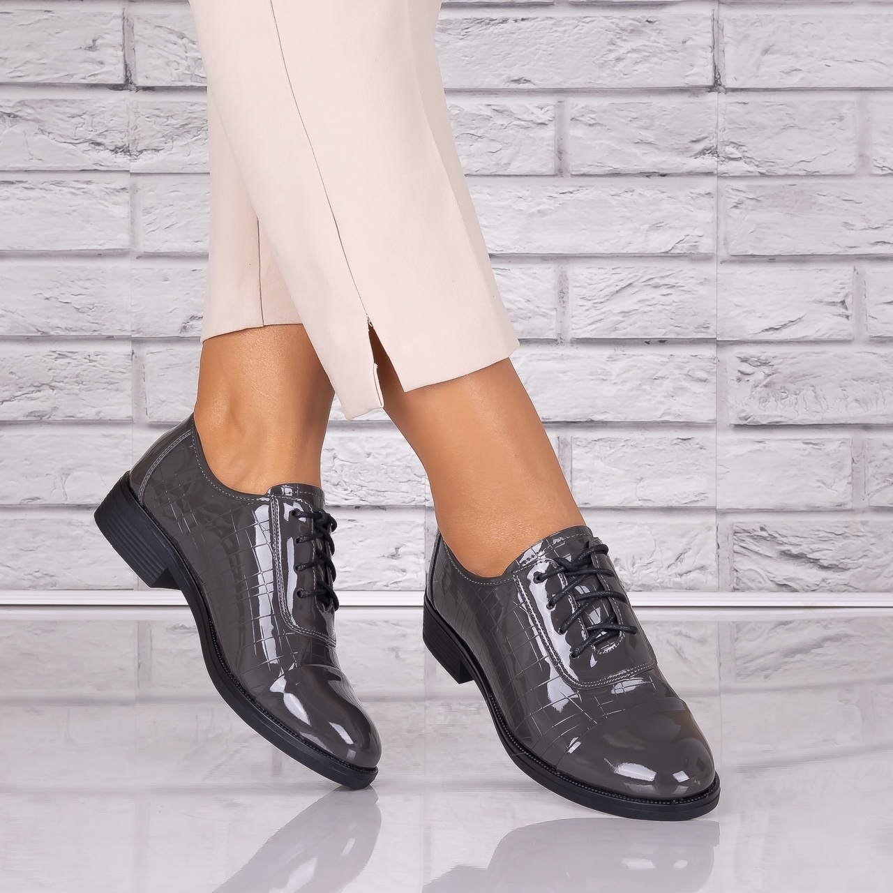 Pantofi dama casual Gri piele ecologica Maisie - 2 | YEO