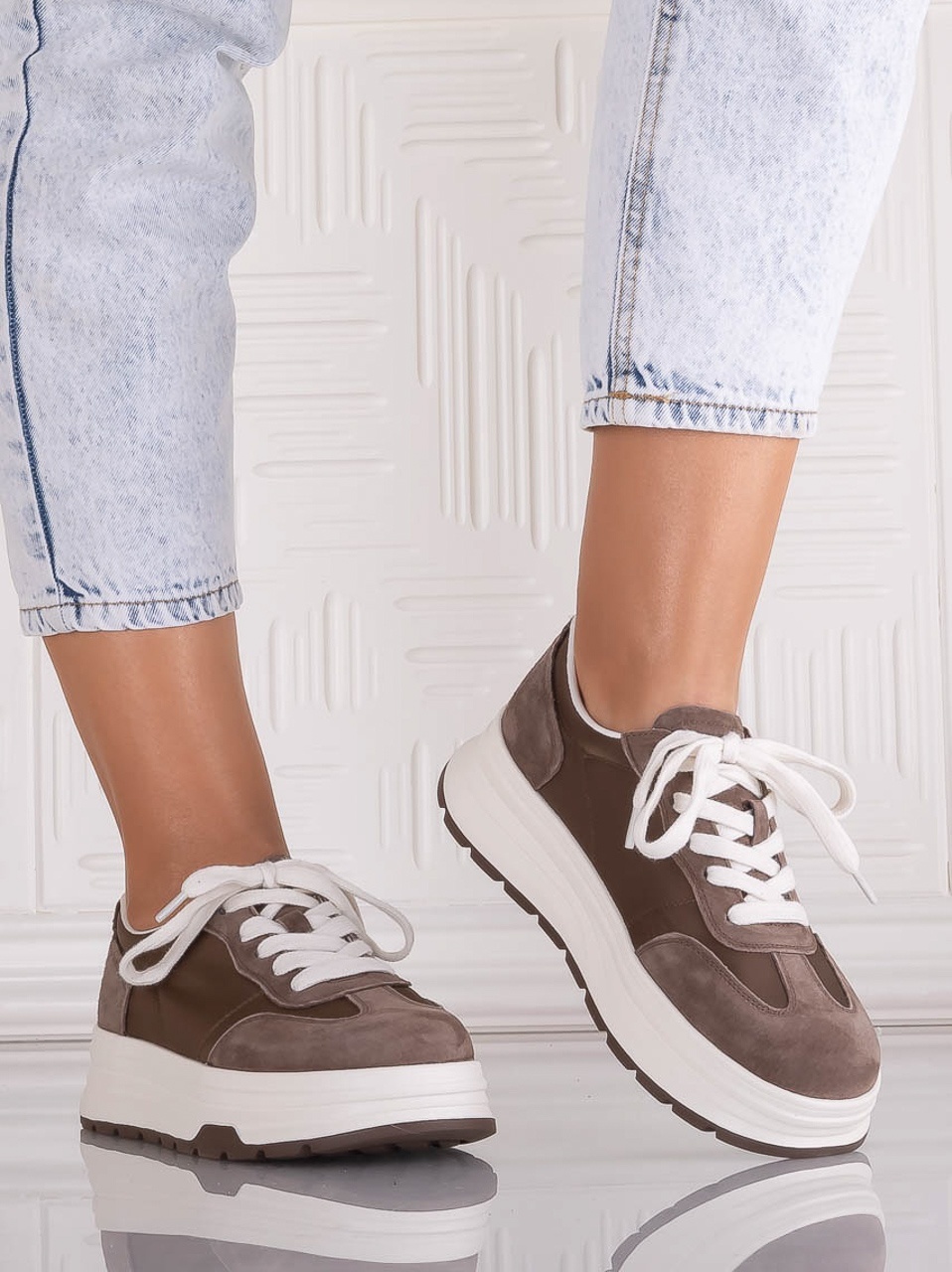 Pantofi dama casual Maro din Piele Naturala Intoarsa si textil Narella - imagine 4