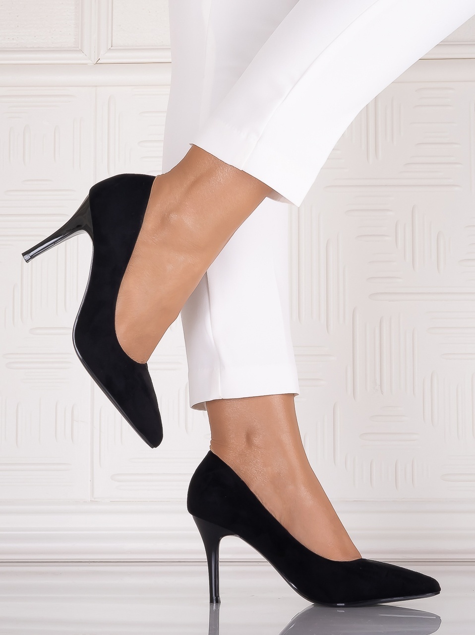 Pantofi dama cu toc Negrii din Piele Ecologica Intoarsa Polina - imagine 4
