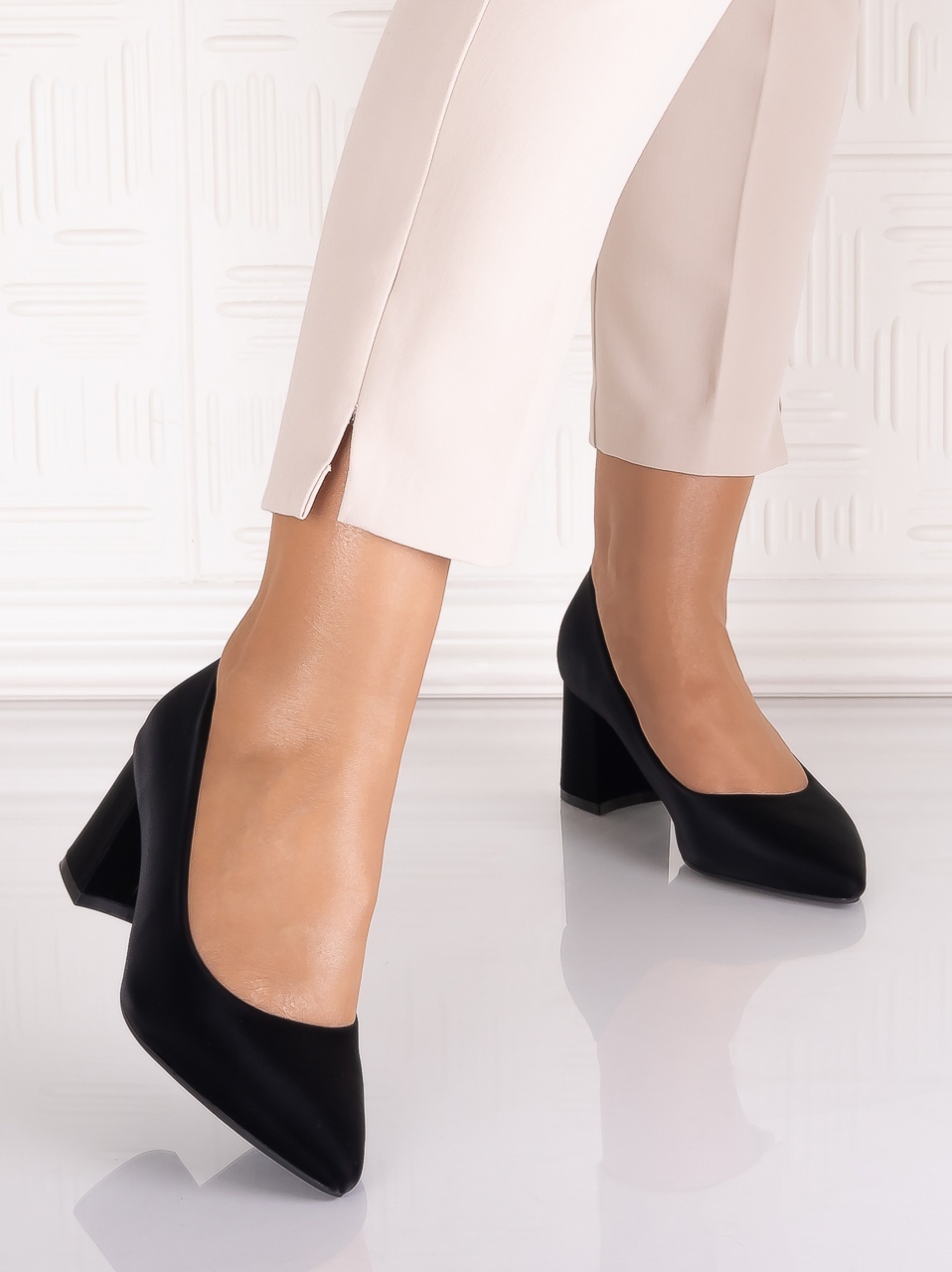 Pantofi dama cu toc Negrii din Piele Ecologica Satinata Arriba - imagine 6