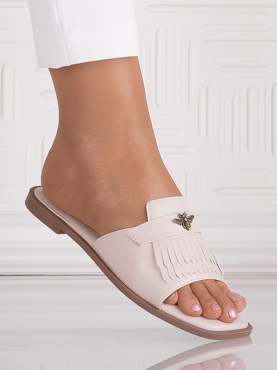 Papuci damă Bej din piele ecologică Odresa - imagine 2