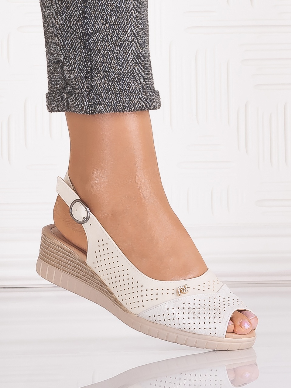 Sandale casual Bej dama din Piele Ecologica Auura - imagine 2