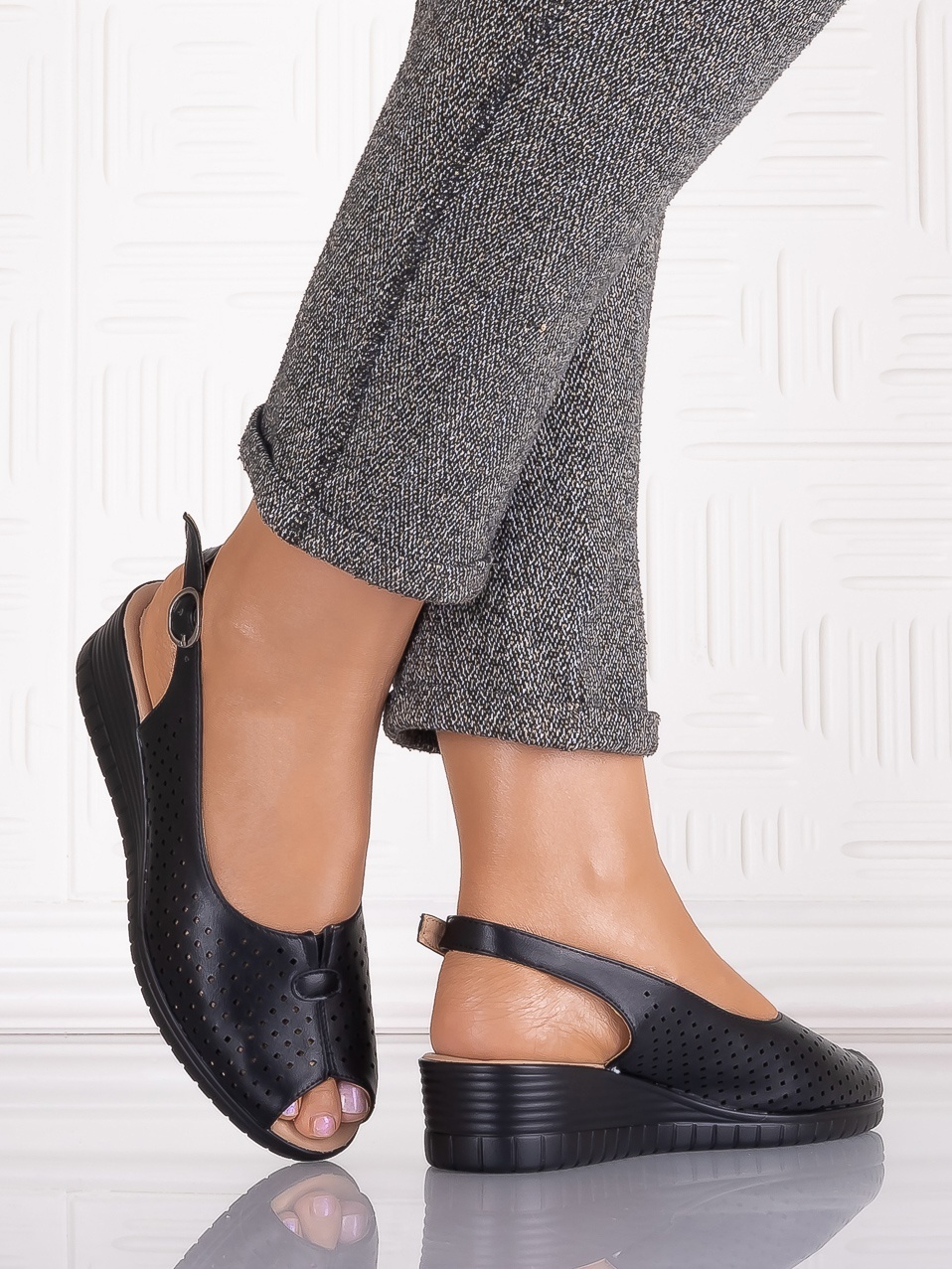 Sandale casual Negre dama din Piele Ecologica Seliorra - imagine 3