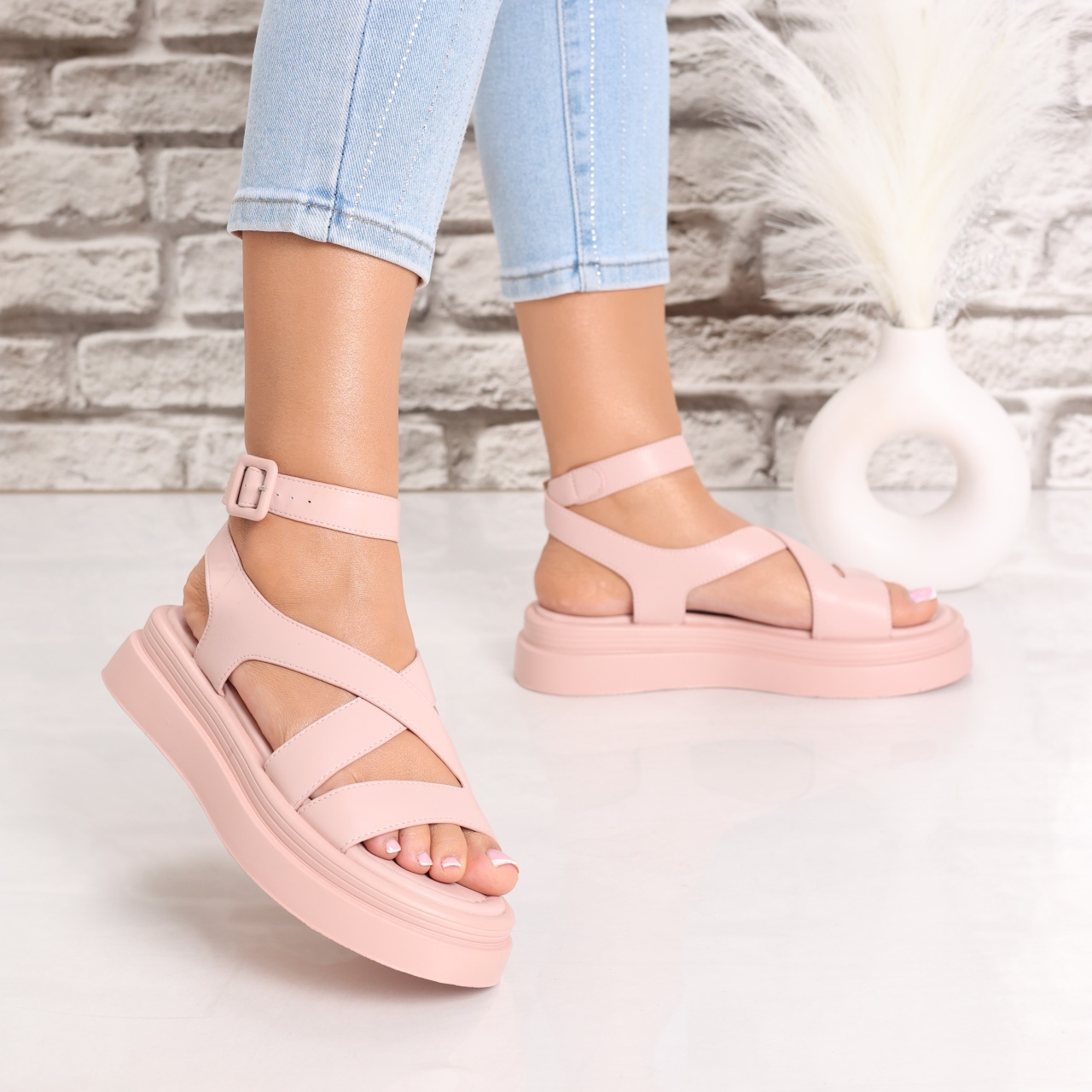 Sandale dama cu platforma Roz din Piele Ecologica Casica