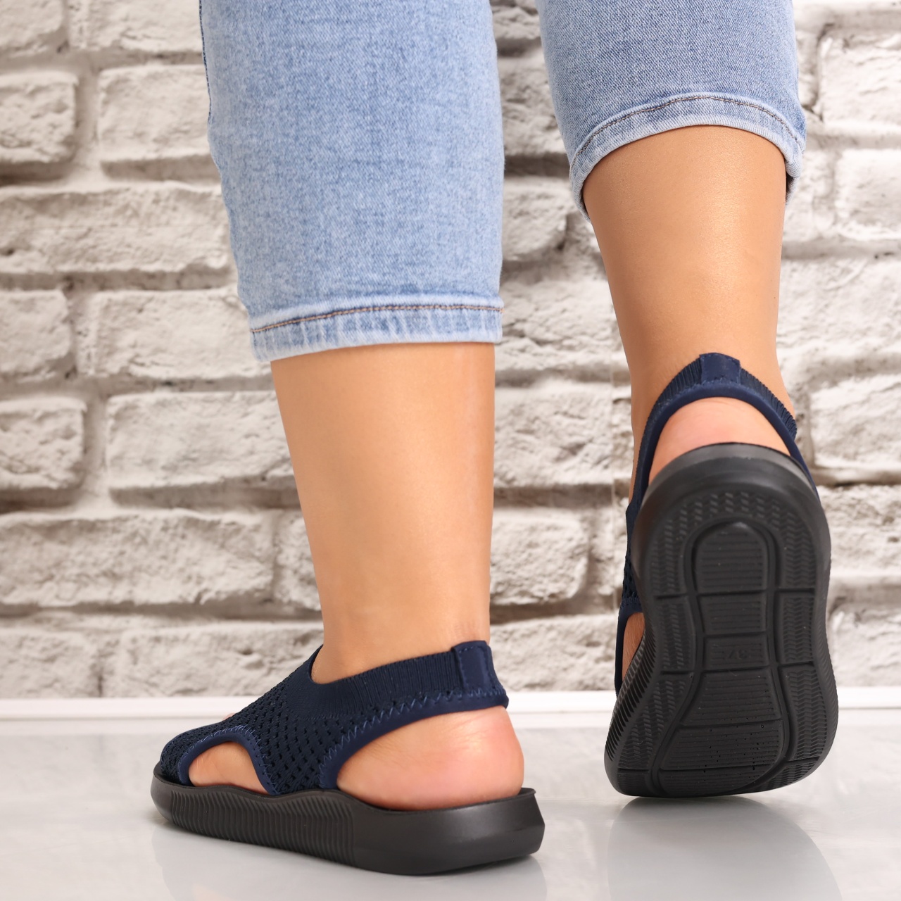 Sandale dama Fara toc Bleumarin din Textil Estella - 4 | YEO
