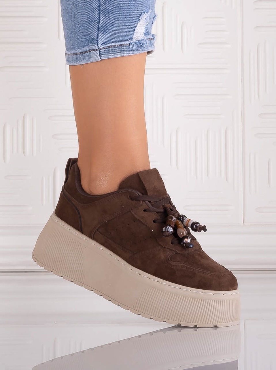 Sneakers dama cu platforma Maro din Piele Ecologica Intoarsa Arenia - YIYI - imagine 2