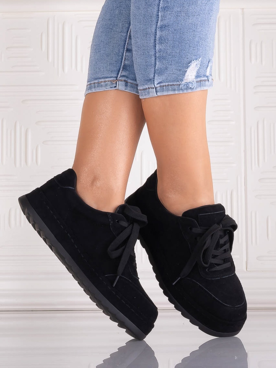 Sneakers dama Negri din Piele Ecologica Intoarsa Daliva - imagine 4