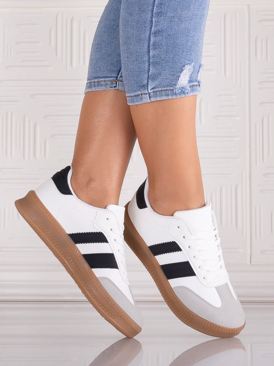 Adidasi dama Albi din Piele Ecologica Sanema - YIYI - imagine 4