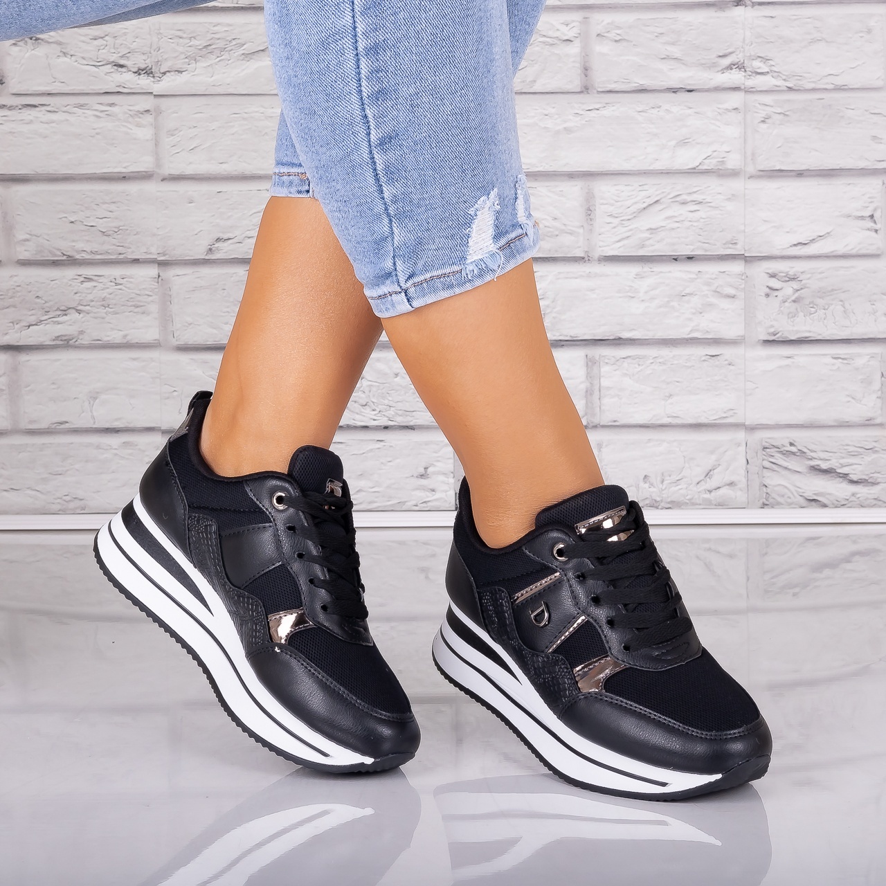 Adidasi dama Negri din Piele Eco/ Textil Anina - 2 | YEO