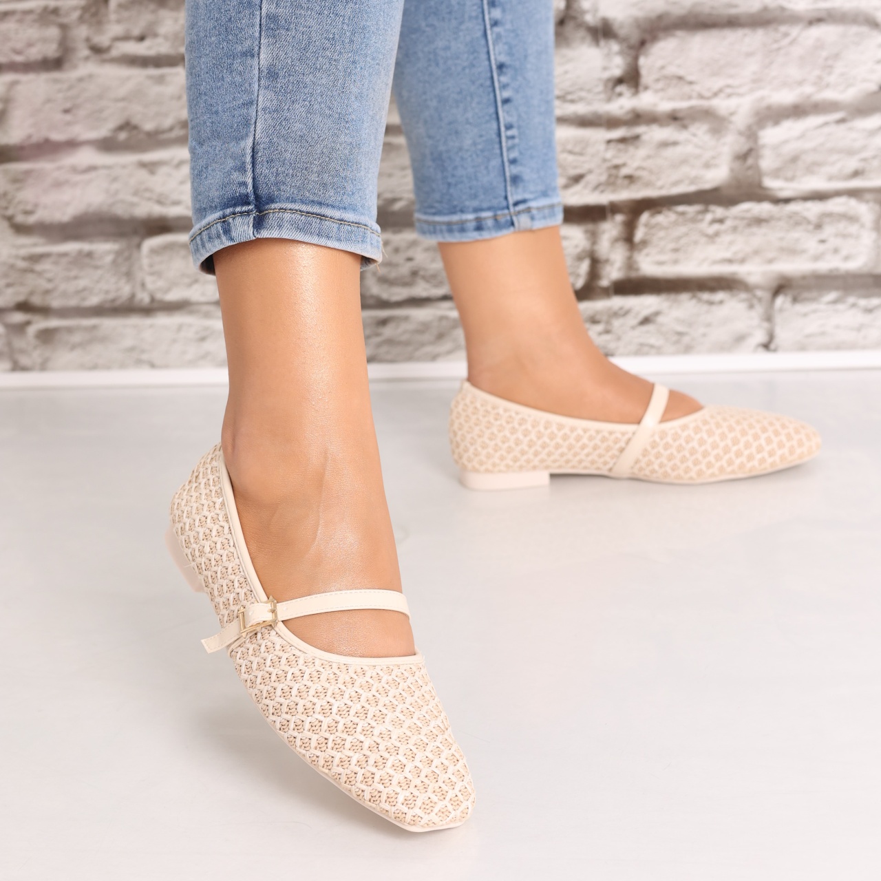 Balerini dama Bej din Textil Ariola - 3 | YEO