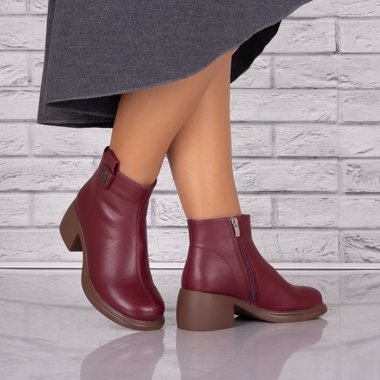 Ghete dama Bordo din Piele Naturala Eusebia - 2 | YEO