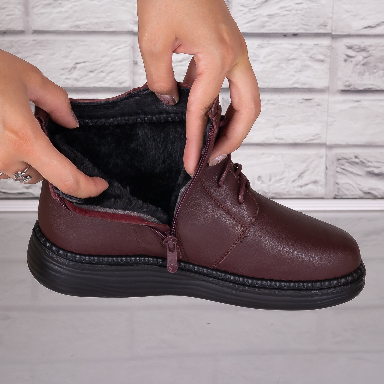 Ghete Dama Imblanite Bordo din Piele Ecologica Metina - 1 | YEO