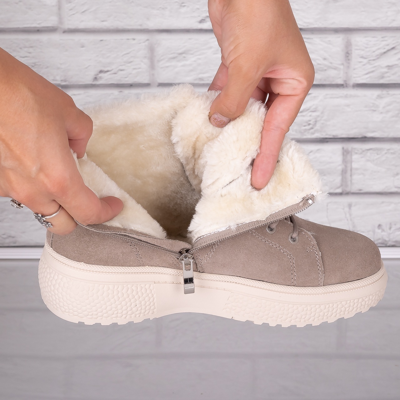 Ghete dama Imblanite Kaki din Piele Naturala Intoarsa Clavira - 3 | YEO