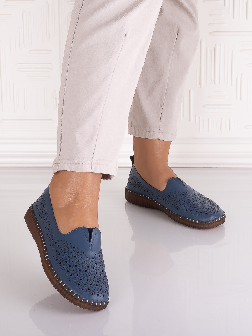 Pantofi casual Albastrii dama din Piele Ecologica Belvina - imagine 2