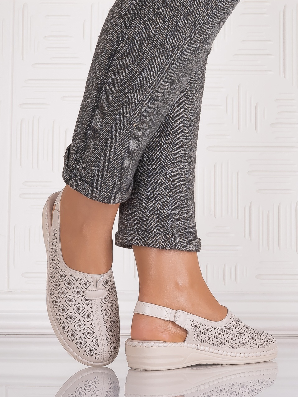 Pantofi casual Bej dama din Piele Ecologica Adnana - imagine 4