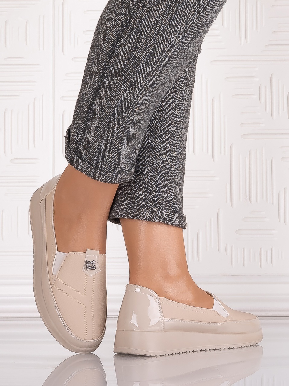 Pantofi casual Bej dama din Piele Ecologica Assia - imagine 4