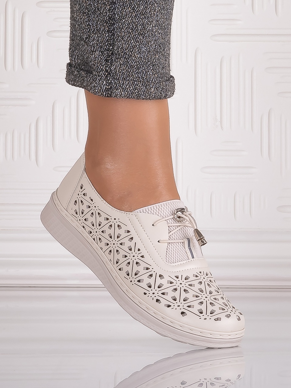 Pantofi casual Bej dama din Piele Ecologica Aurasta - imagine 2