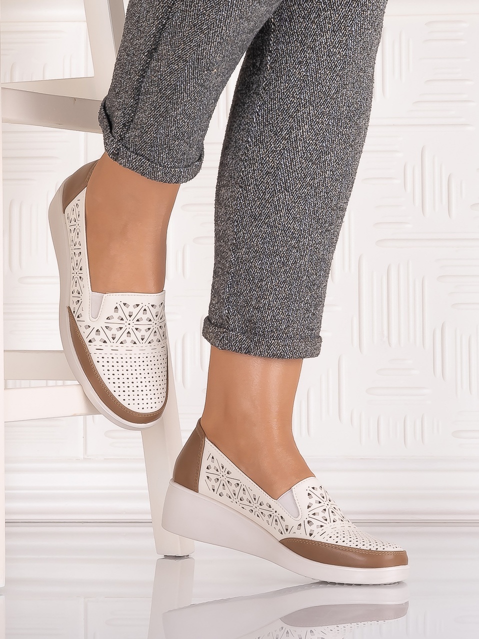 Pantofi casual Bej dama din Piele Ecologica Aveline - imagine 2