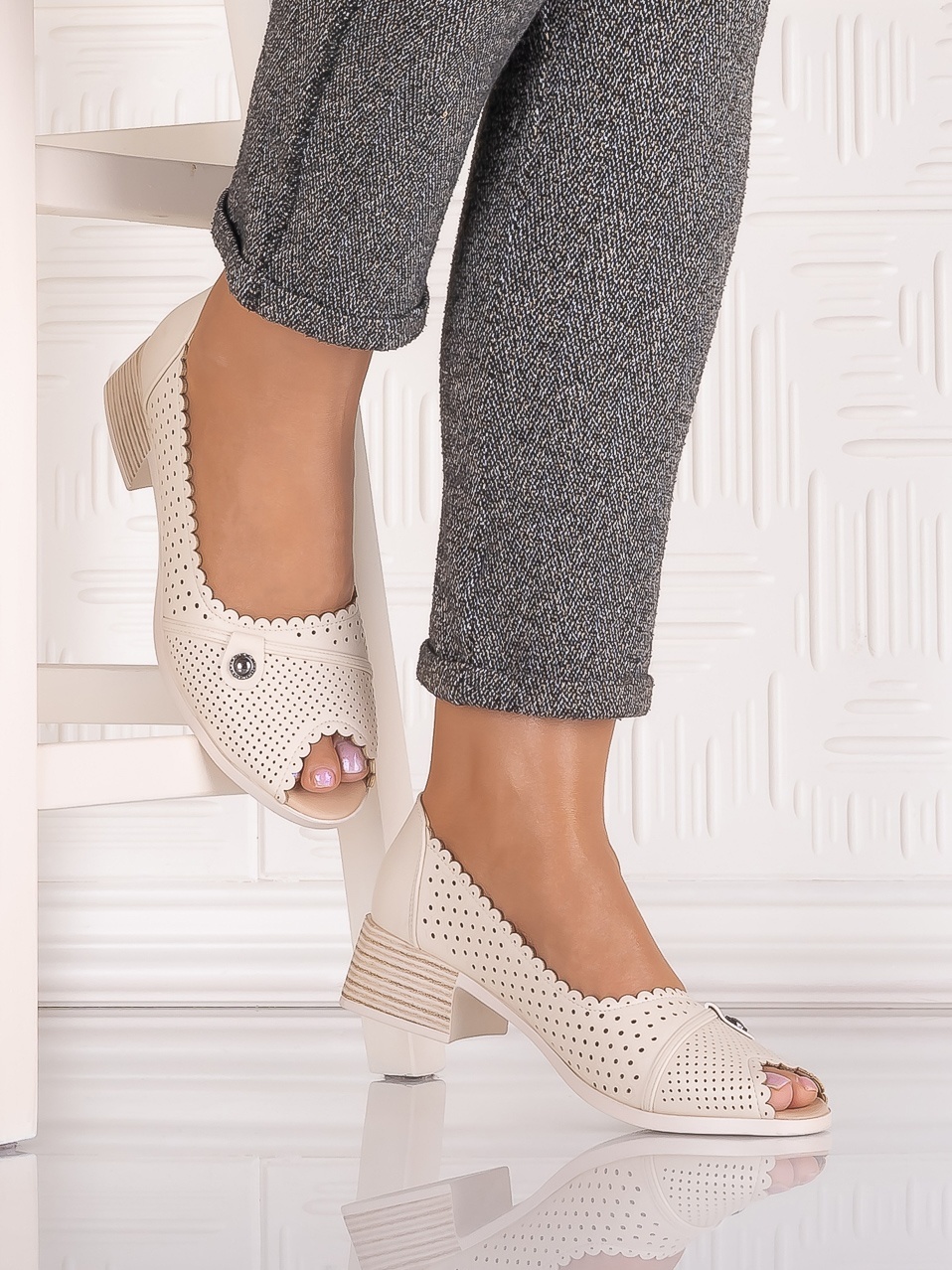 Pantofi casual Bej dama din Piele Ecologica Samar - imagine 3