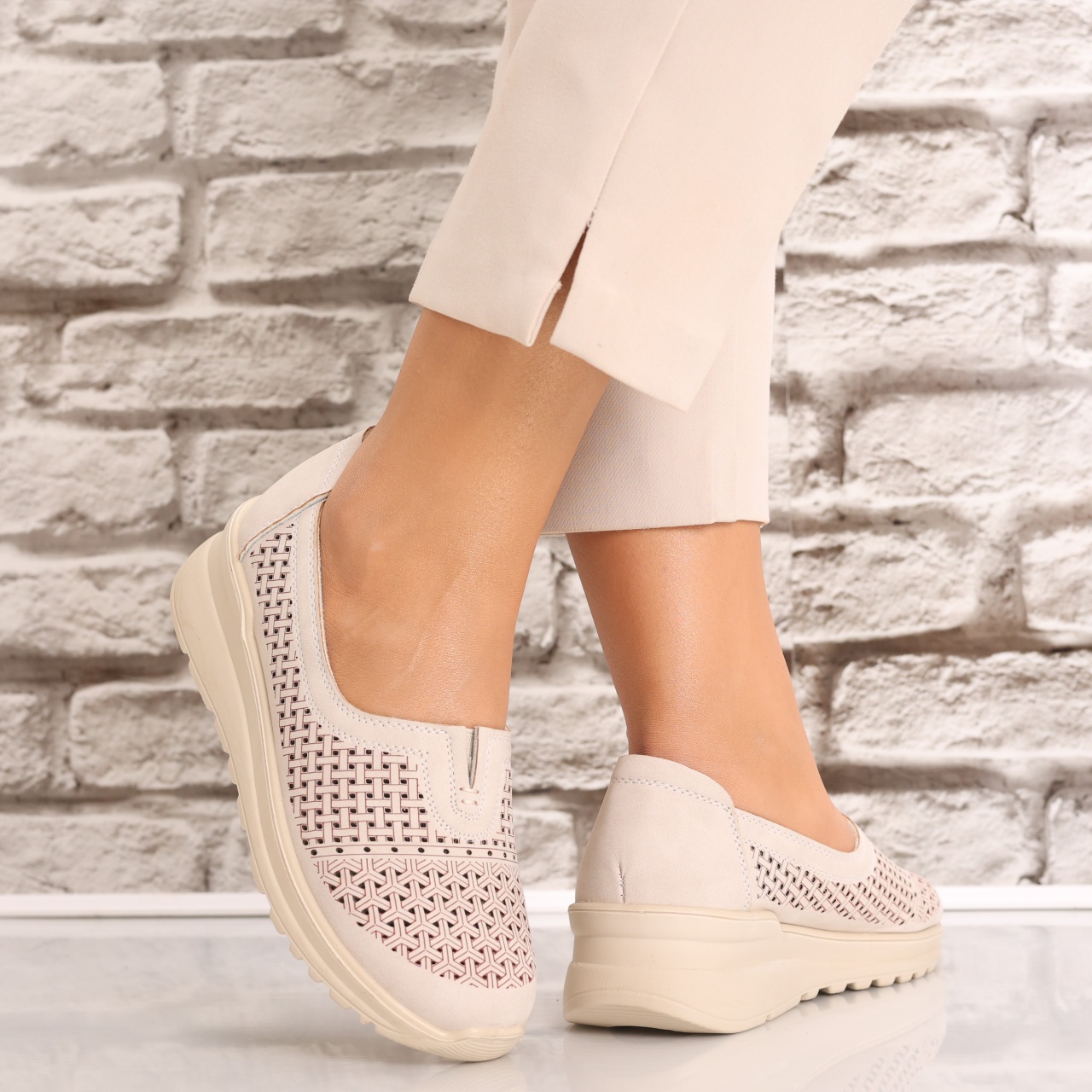 Pantofi dama casual Bej din Piele Ecologica Sonita - 3 | YEO