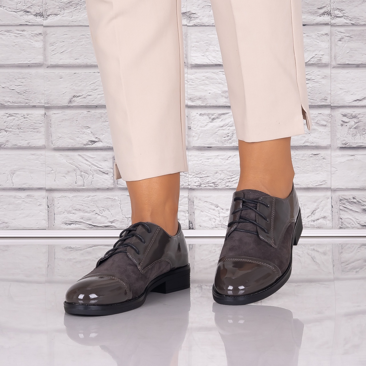Pantofi dama casual Gri piele ecologica Capricia - 4 | YEO