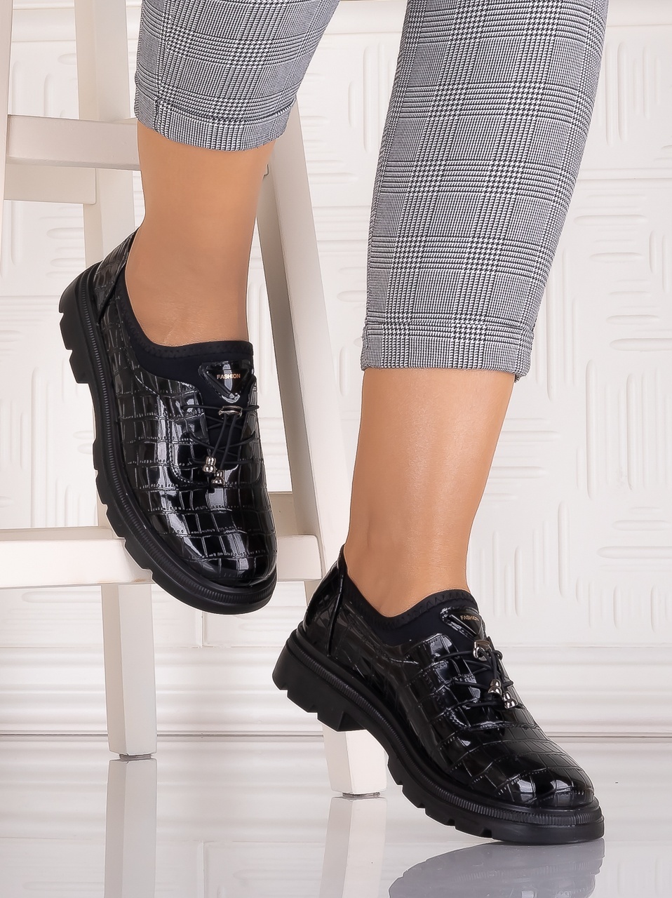 Pantofi dama casual Negrii din Piele Ecologica Lacuita Russan - imagine 2