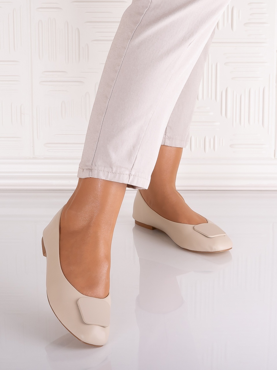 Pantofi dama Crem din Piele Ecologica Yolandia - imagine 5