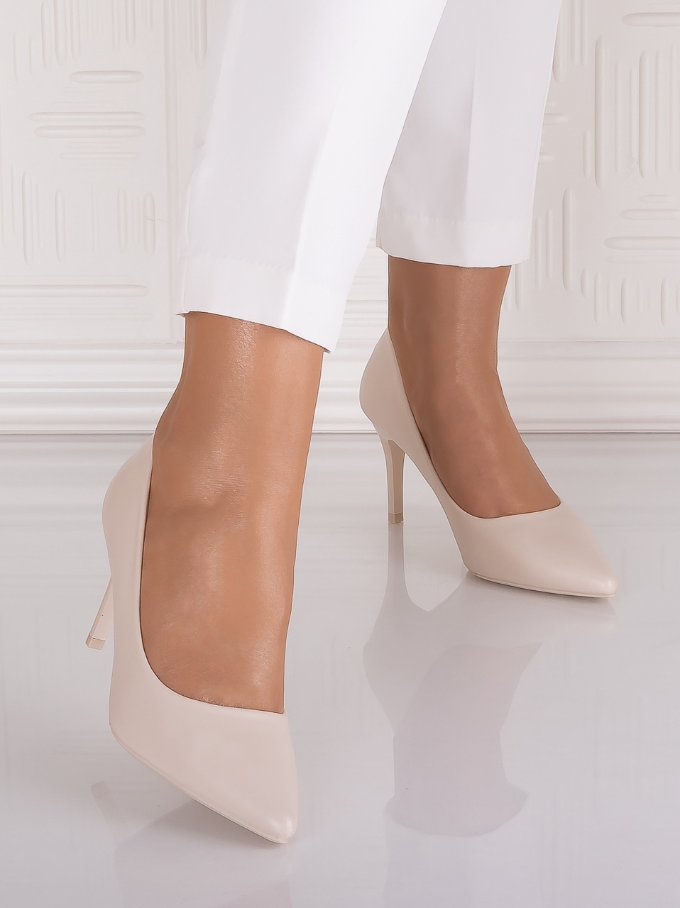 Pantofi dama cu toc Bej din Piele Ecologica Utama - imagine 6