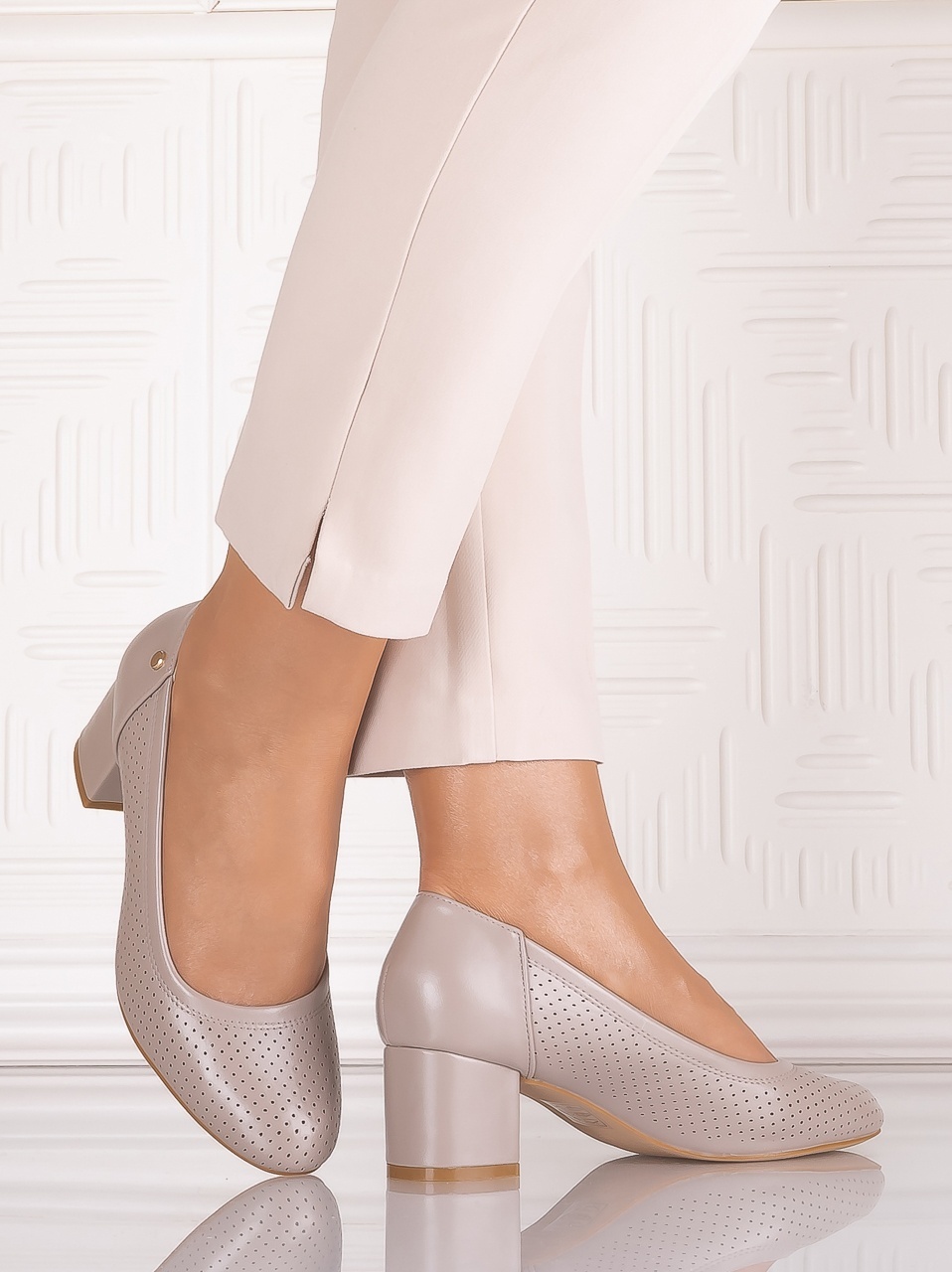 Pantofi dama cu toc Kaki din Piele Ecologica Comnosa - imagine 6