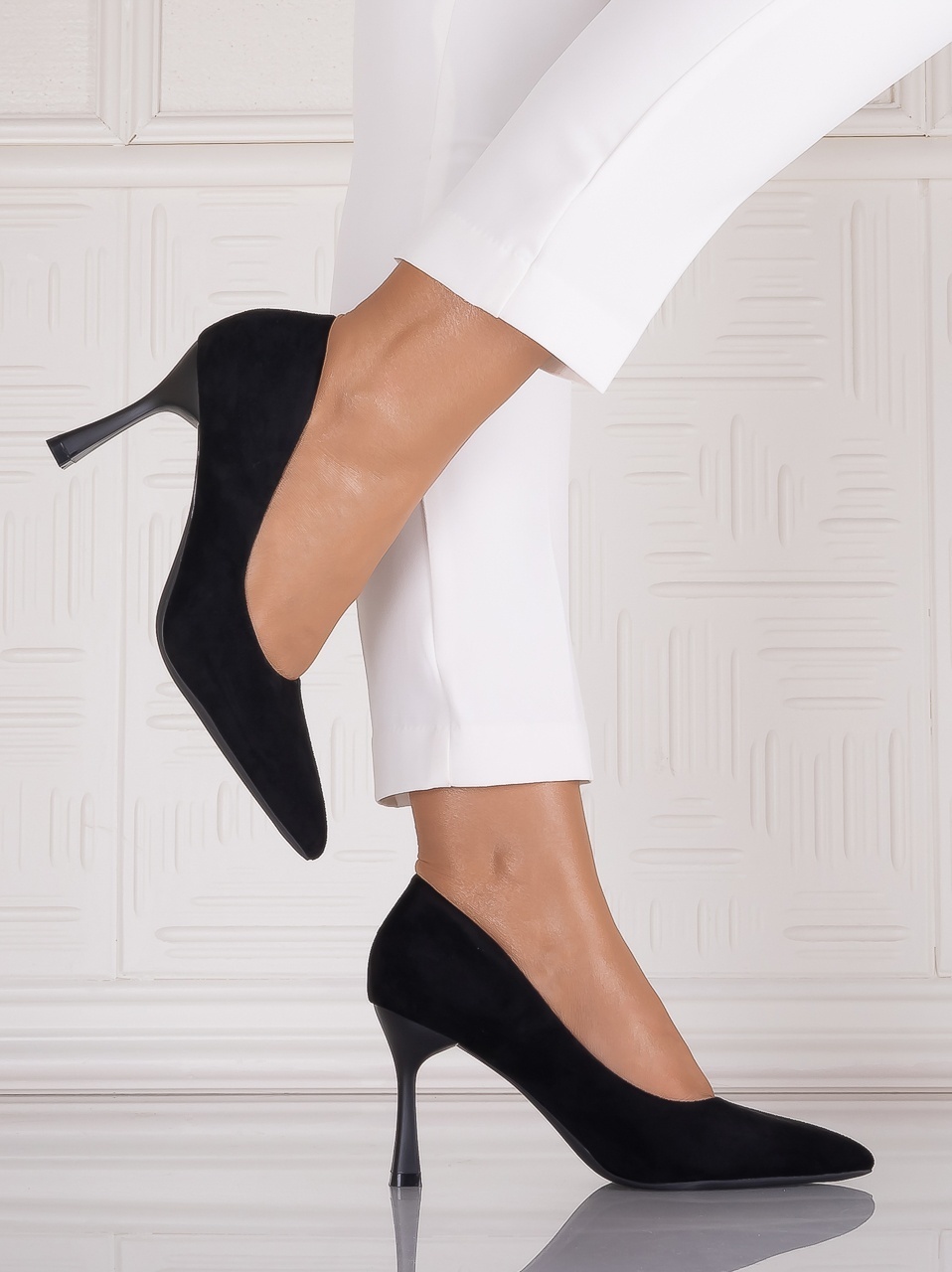 Pantofi dama cu toc Negrii din Piele Ecologica Intoarsa Oansa - imagine 5