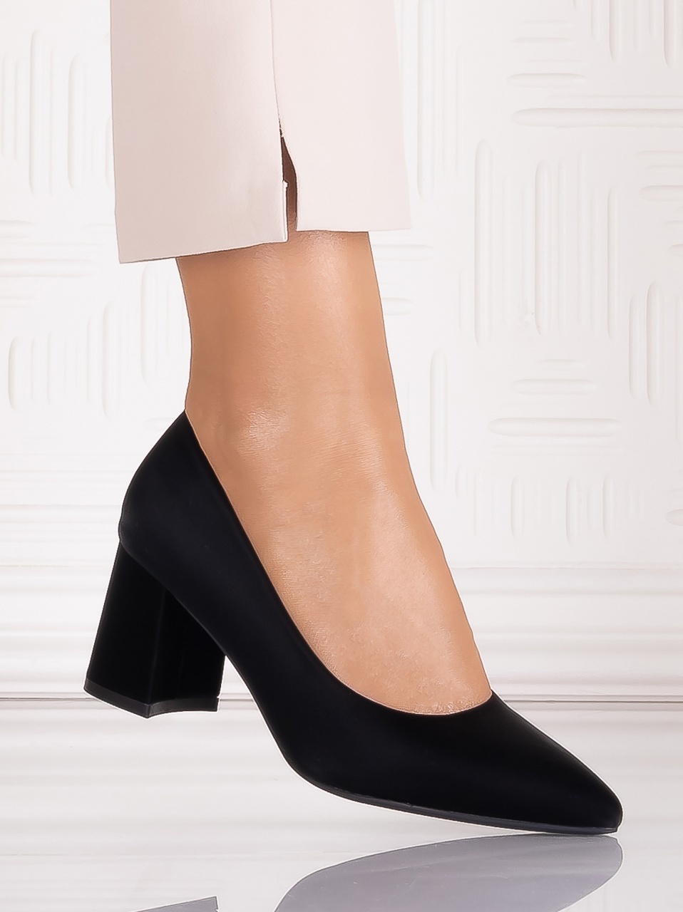 Pantofi dama cu toc Negrii din Piele Ecologica Satinata Arriba - imagine 3