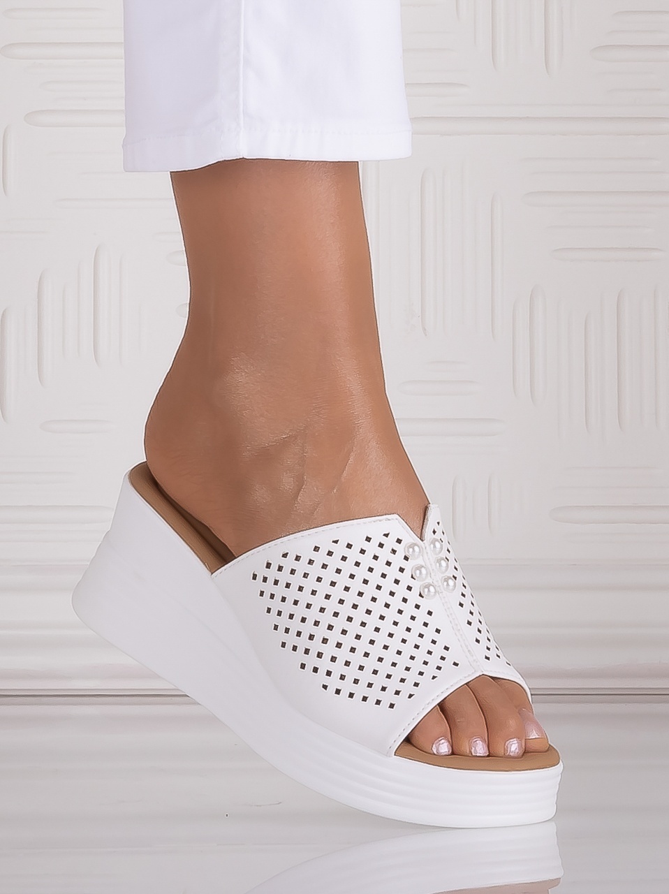 Papuci dama Albi cu platformă din Piele Ecologica Almonda - imagine 3