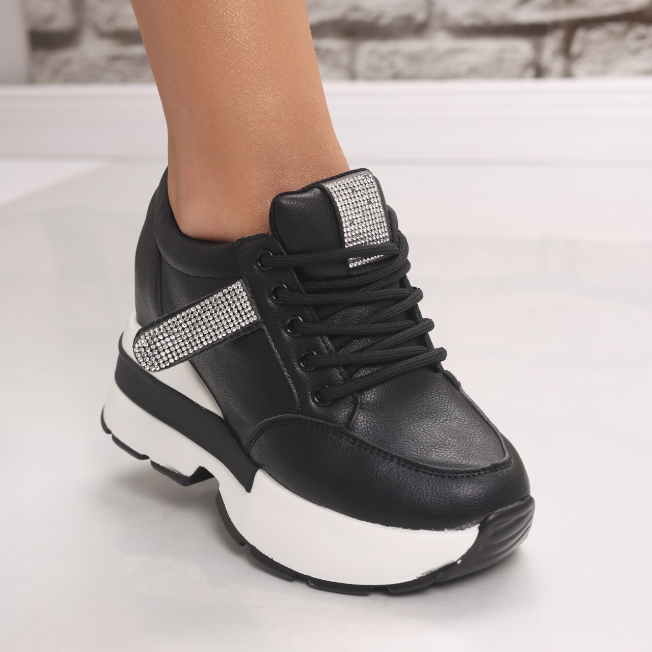 Sneakers dama cu platforma Negri din Piele Ecologica Atola