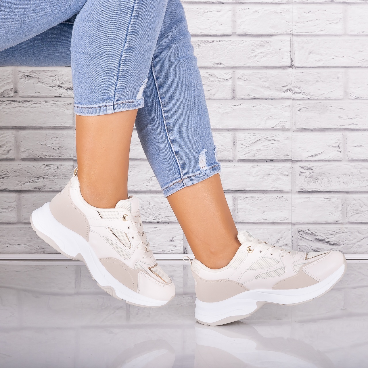 Adidasi dama Bej din Piele Eco/ Textil Alita - 1 | YEO