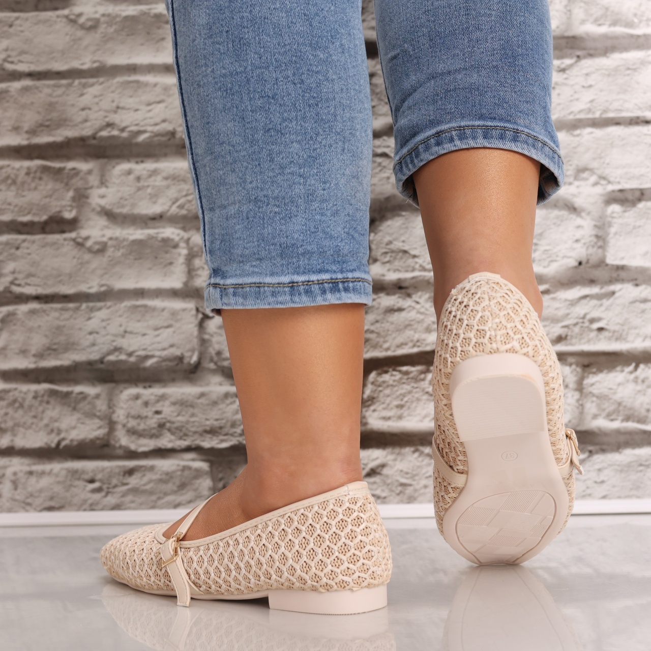 Balerini dama Bej din Textil Ariola - 4 | YEO