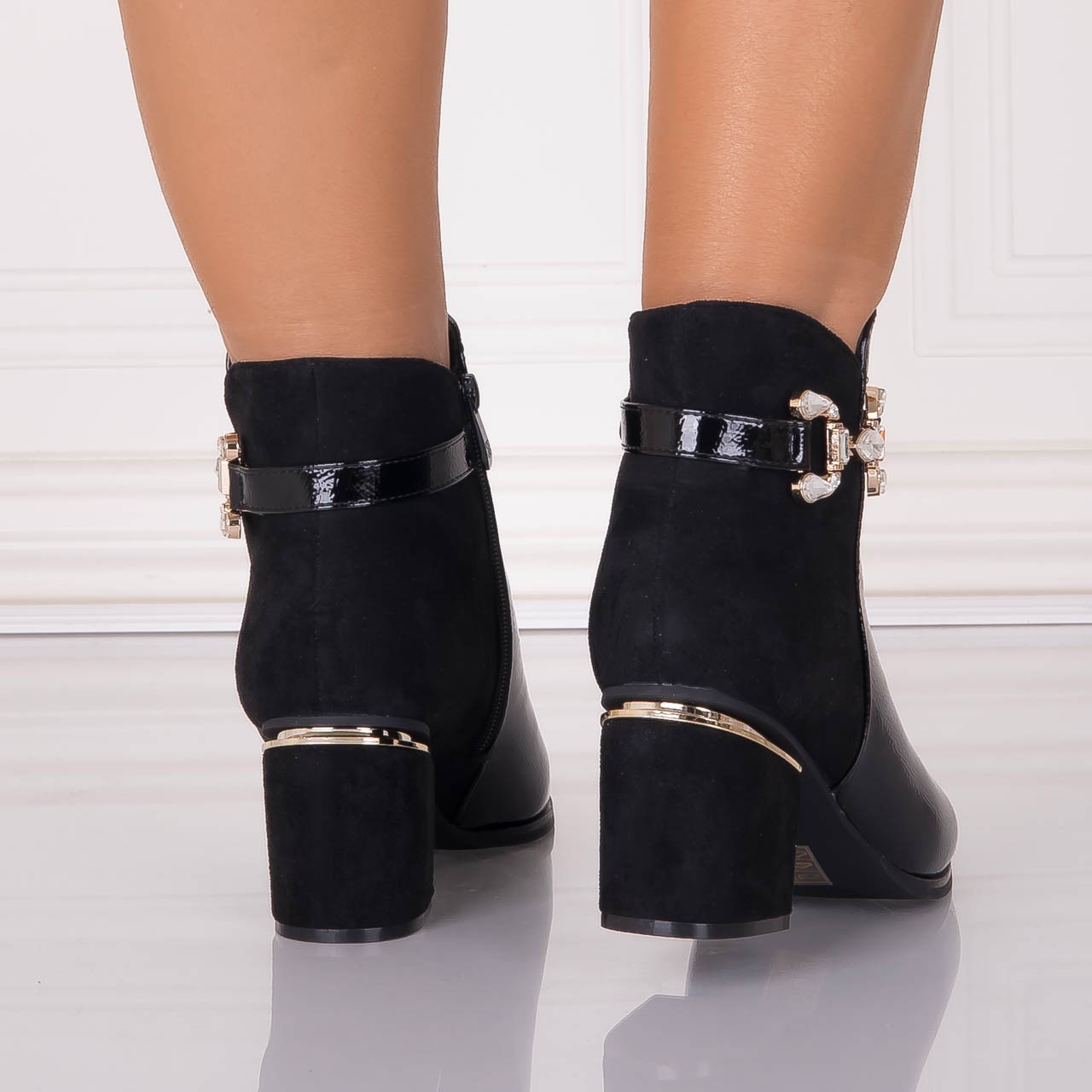 Botine Dama Imblanite Negre din Piele Ecologica Lacuita Alemea - 3 | YEO