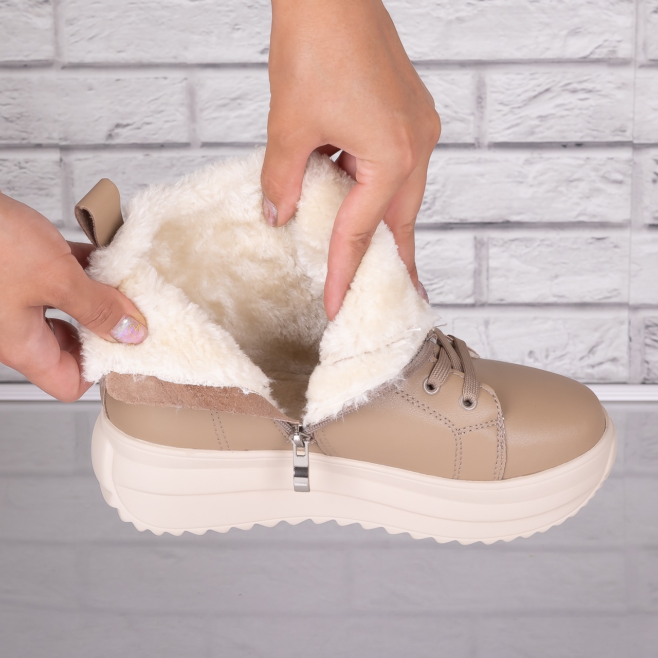 Ghete dama Imblanite Kaki din Piele Naturala Weber - 1 | YEO