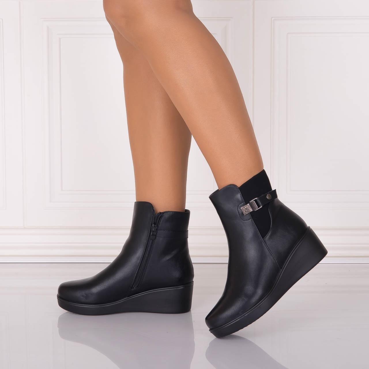 Ghete Dama Imblanite Negre din Piele Ecologica Adensa - 3 | YEO