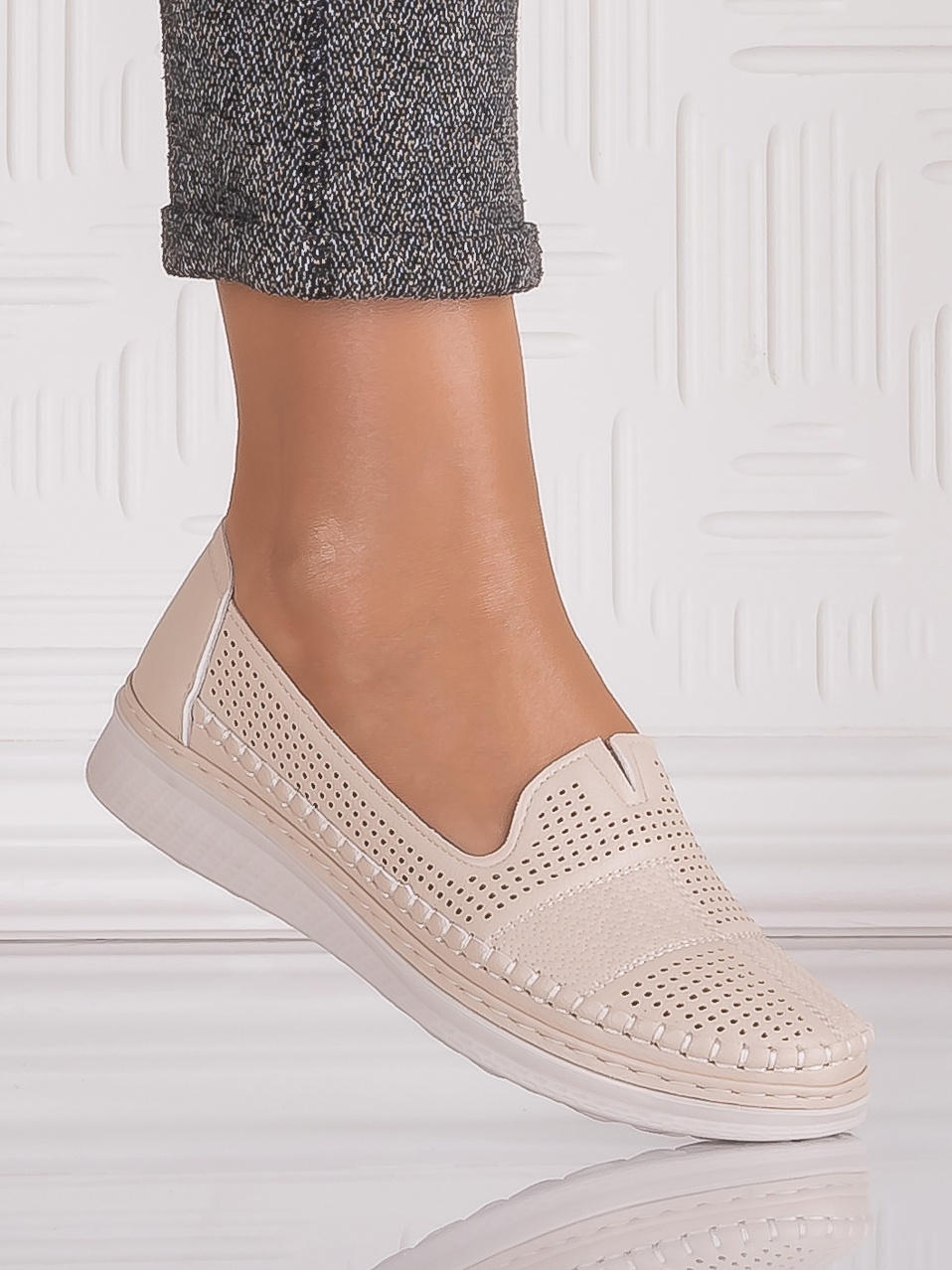 Pantofi casual Bej dama din Piele Ecologica Arsene - imagine 4